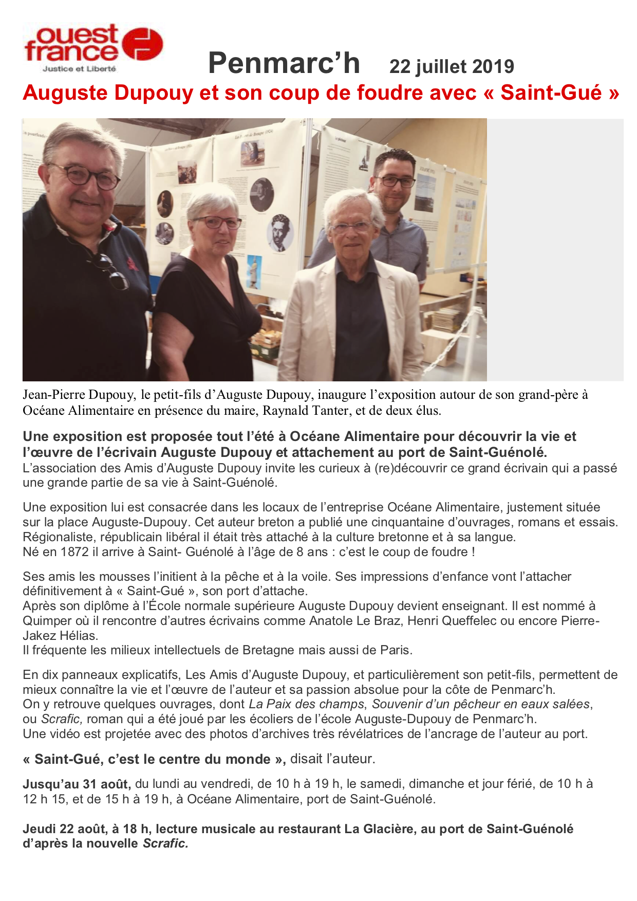 Ouest-France Exposition A Dupouy à l'Océane Alimentaire 23 juil 2019(1)